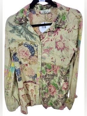 NWT 100% Cotton Embroidered VINTAGE GOA Shirt Top Blouse Boho Cottage Button SM